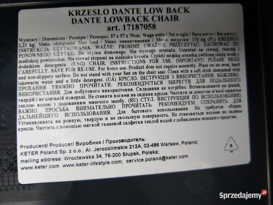 NAJTANIEJ Krzesło Ogrodowe Plastikowe Dante Zabrze