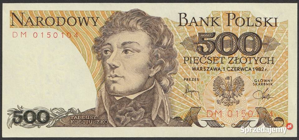 POLSKA 500 ZŁOTYCH 1982 DM KOŚCIUSZKO STAN UNC Łódź