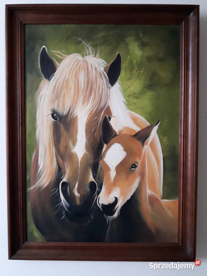 Portret konia z żrebakiem obraz olejny