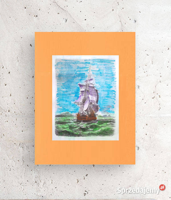 marine dekoracja żagle plakat 30x40 statek odcienie pomarańczowego  Gdańsk