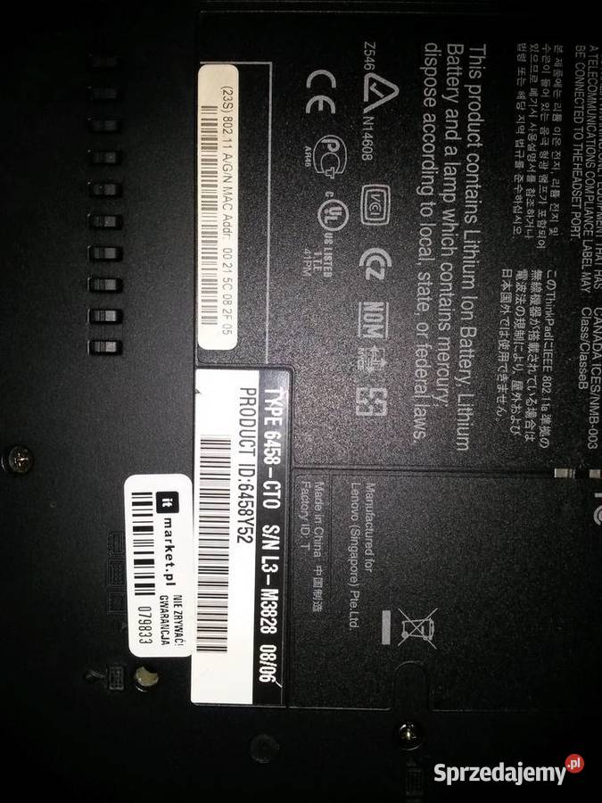 LAPTOP LENOVO T61 NA CZĘŚĆI IBM/Lenovo Elektronika Poznań