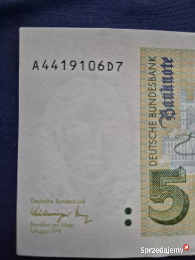 Niemcy RFN 5 marek 1991 banknot dolnośląskie Wałbrzych