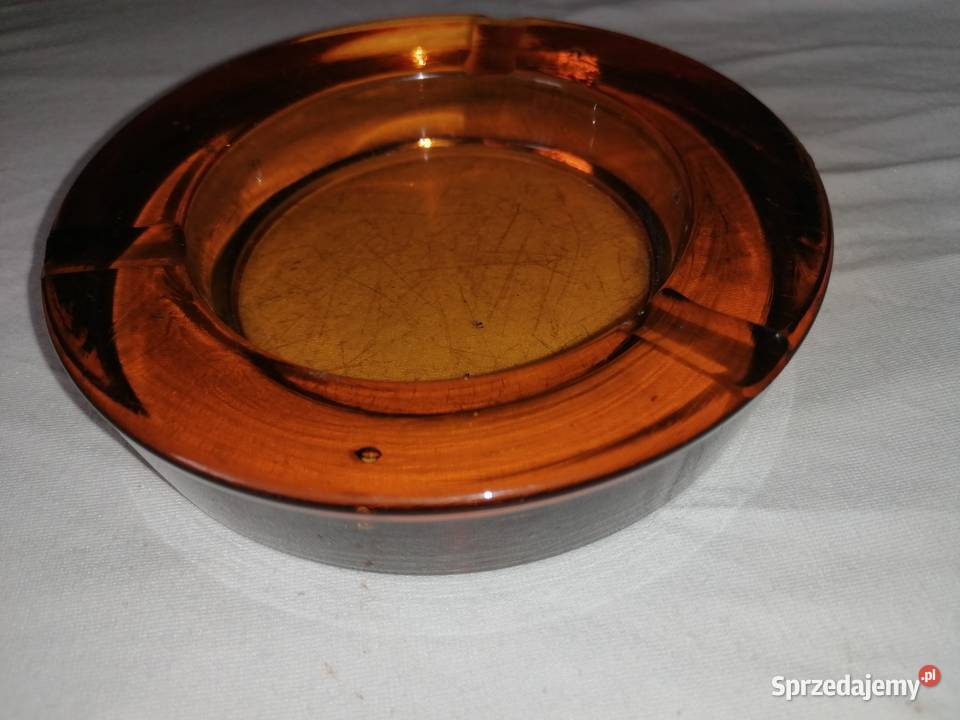 Popielniczka miodowa z grubego szkła Porcelana i szkło Łódź