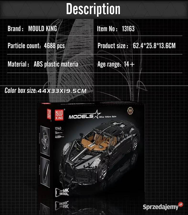 Mould king Technic RC Bugatti La Voiture Noire mazowieckie Milanówek