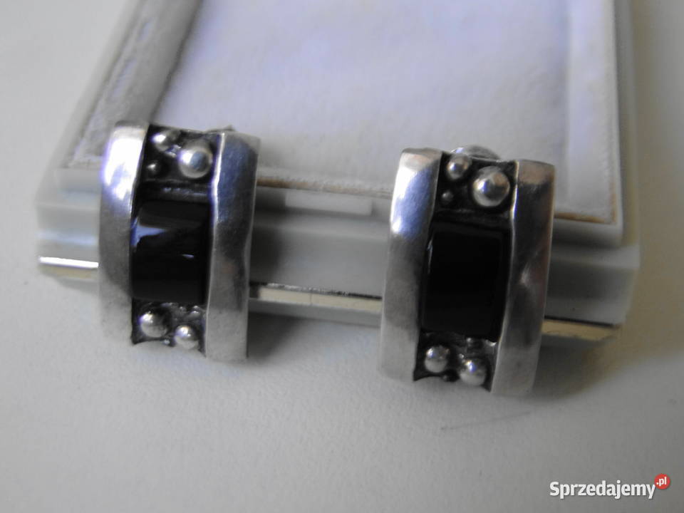 Piękne stare kolczyki srebro i onyks Warszawa sprzedam