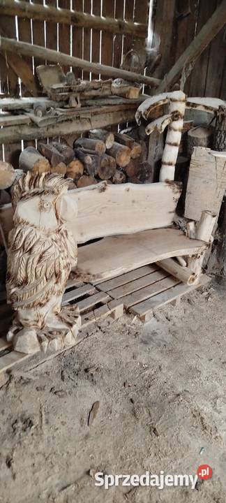 Ławka ogrodowa z rzeźbą rękodzieło Meble ogrodowe