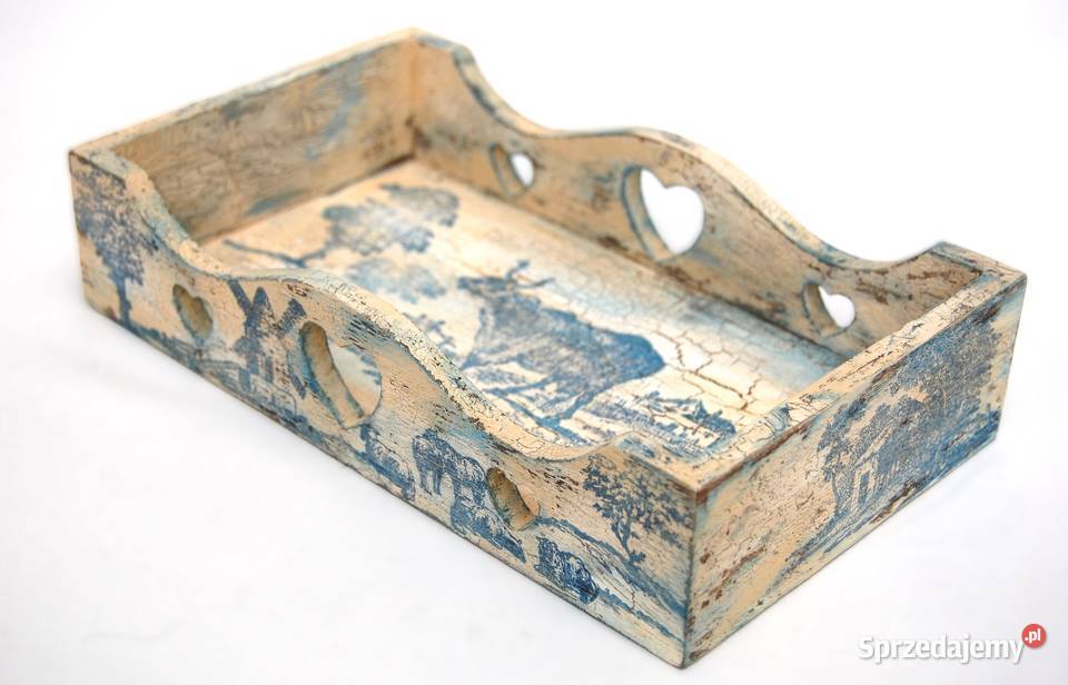 Rustykalna taca drewniana ręcznie malowana Tace i stoliki lubelskie