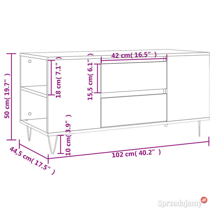 Stolik kawowy brązowy dąb 102x445x50 WM831003 Warszawa