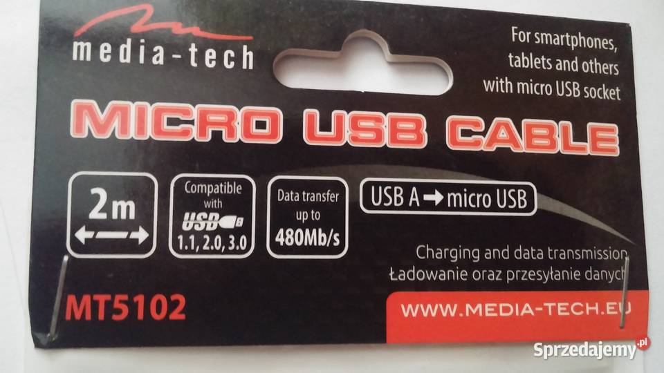NOWY kabel microUSB USB 2 m do ładowania i Części i akcesoria podlaskie Białystok