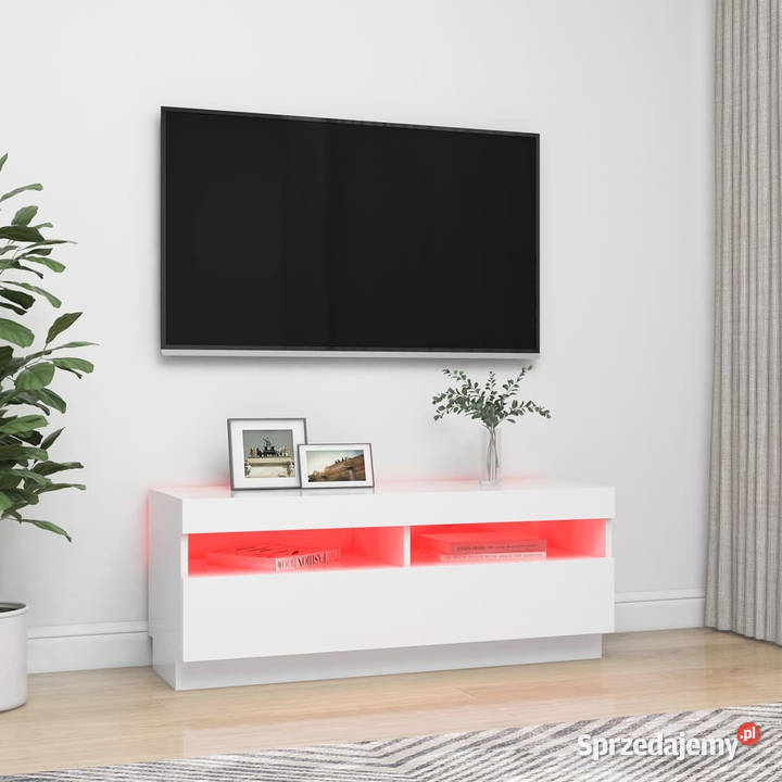 Szafka pod TV z oświetleniem LED biała 100x35x40 Warszawa