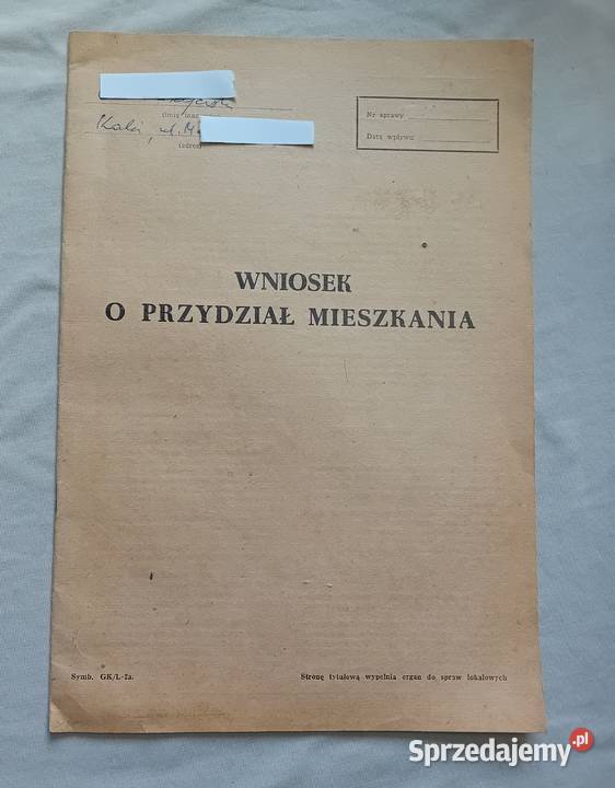 Dokument z PRL wniosek o przydział mieszkania sprzedam