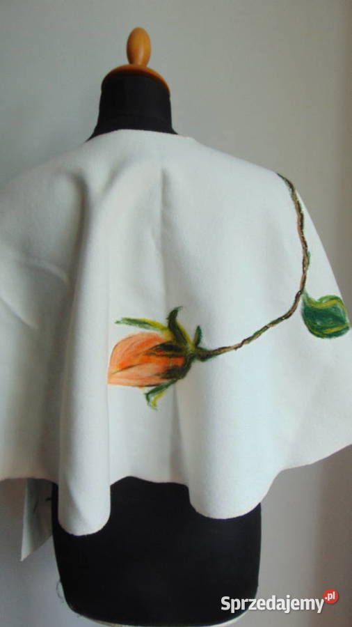 Ponczo narzutka aplikacja z wełny merunosa Lublin