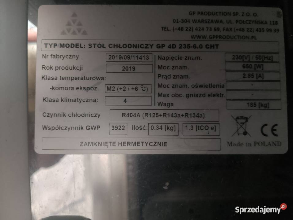 Stół chłodniczy 4 drzwiowy agregat z boku do Wrocław