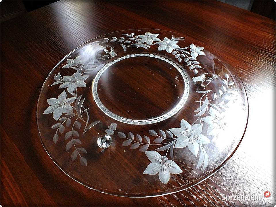 Stara duża Patera szklana Tortownica Talerz Żary