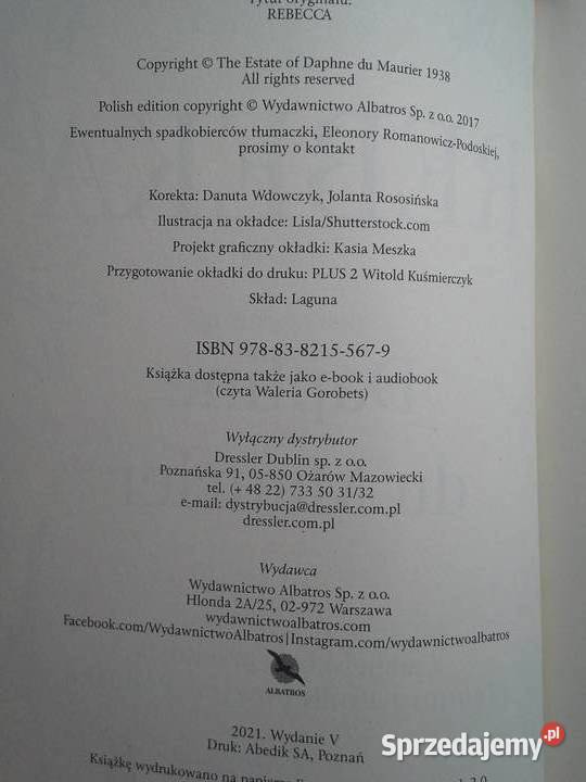 Rebeka Daphne du Maurier powieść 2021r Warszawa