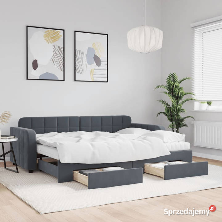 Sofa rozsuwana z szufladami ciemnoszara aksamit Warszawa sprzedam