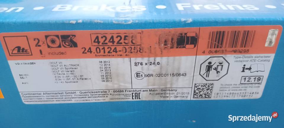 Tarcze hamulcowe ATE 424258 Nowe Mielec