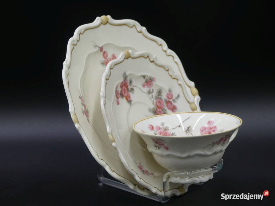 Komplet śniadaniowy Sorau Żary czerowne Mimozy Porcelana i szkło Poznań