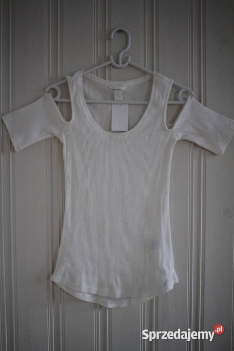 biały top HM xs 34 cold shoulder odkryte ramiona H&M Toruń