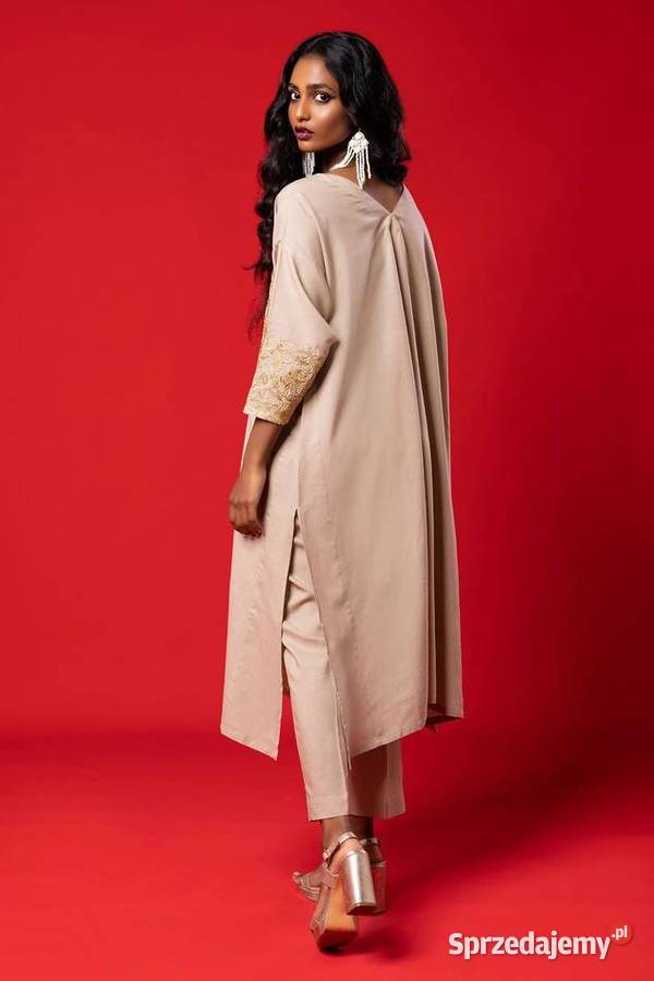 Nowa długa tunika kurta kameez S boho bohemian brązowy/beżowy Szczecin