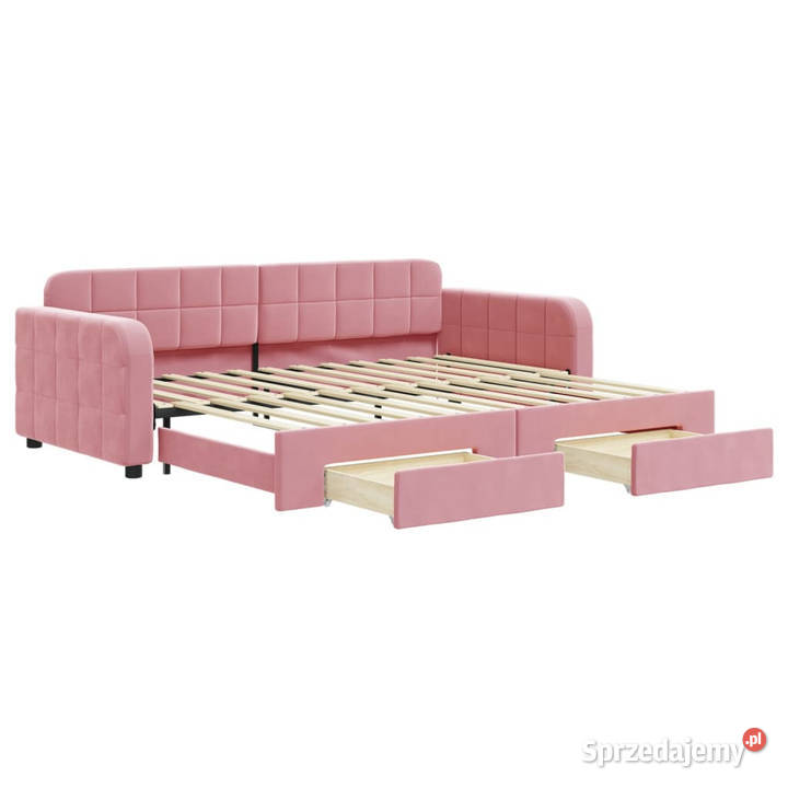 Sofa rozsuwana z szufladami różowa aksamit