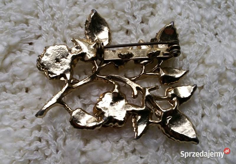 Stara angielska broszka gałązka emaliowana Ochojno