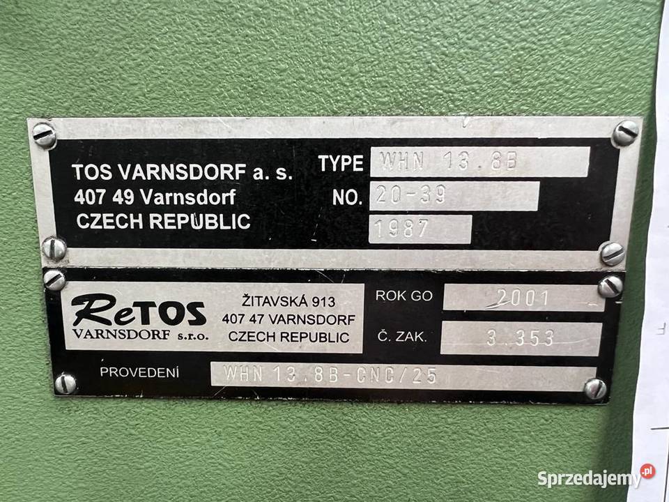 WYTACZARKA TOS VARNSDORF WHN 138 B x 3500mm CNC wielkopolskie Pleszew sprzedam