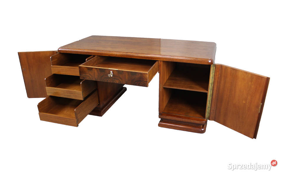 Klasyczne biurko art deco w orzechu z krzesłem Bydgoszcz
