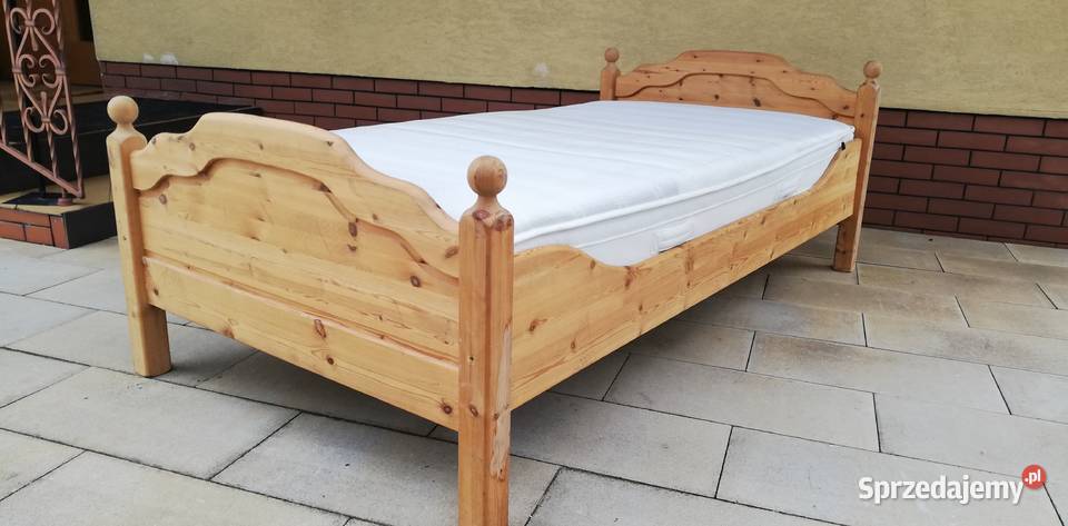 Łóżko surowe drewniane 100x200 sosnowe materac stelaż