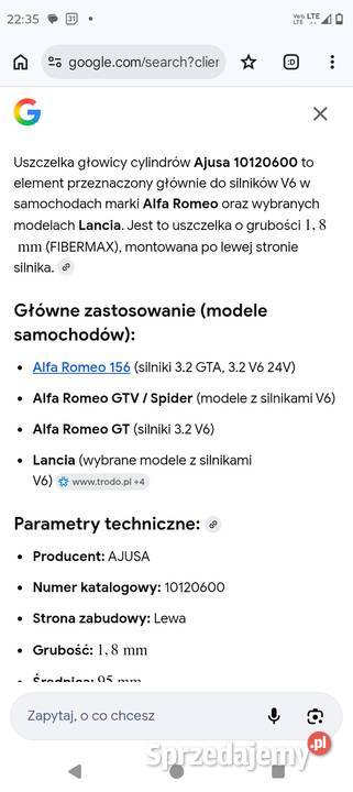 Alfa romeo 156 147 i inne Lancia uszczelka pod osobowe Wrocław sprzedam