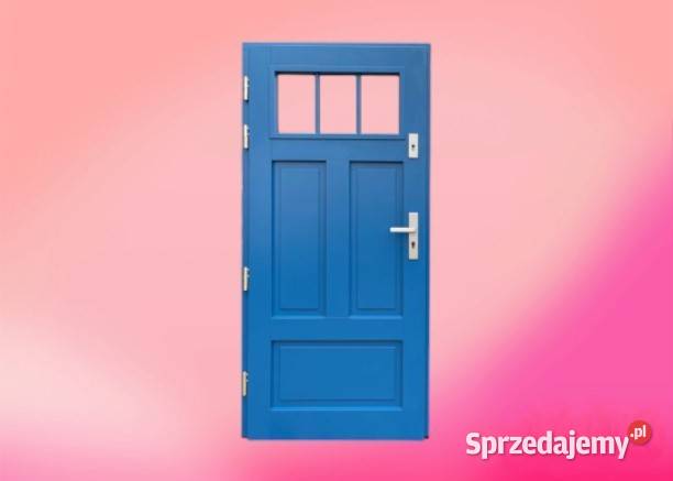 Drzwi Zewnętrzne Wejściowe Drewniane NIEBIESKIE Augustów