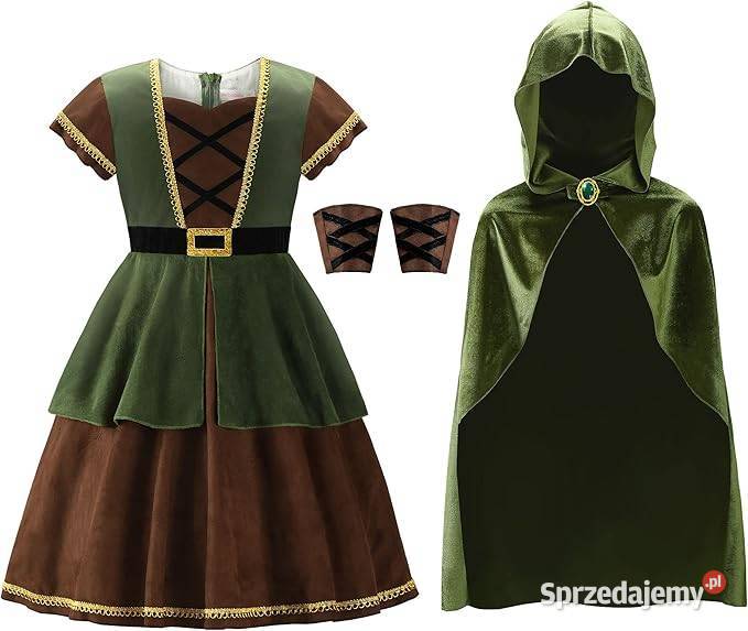 Haloween Kostium Łucznika Dziewczynek Z Peleryną Rozmiar 140
