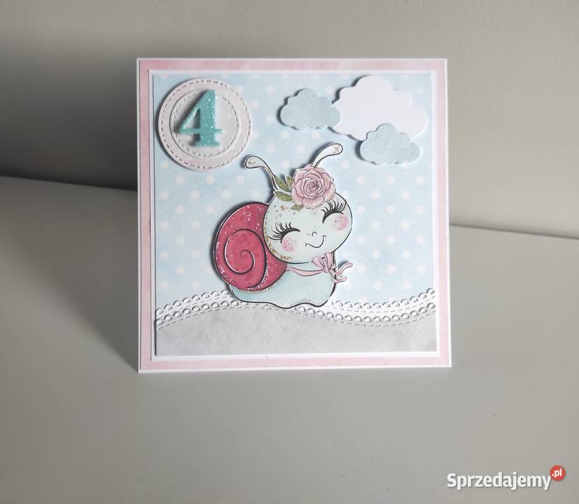Kartka ręcznie robiona na urodziny Ślimak