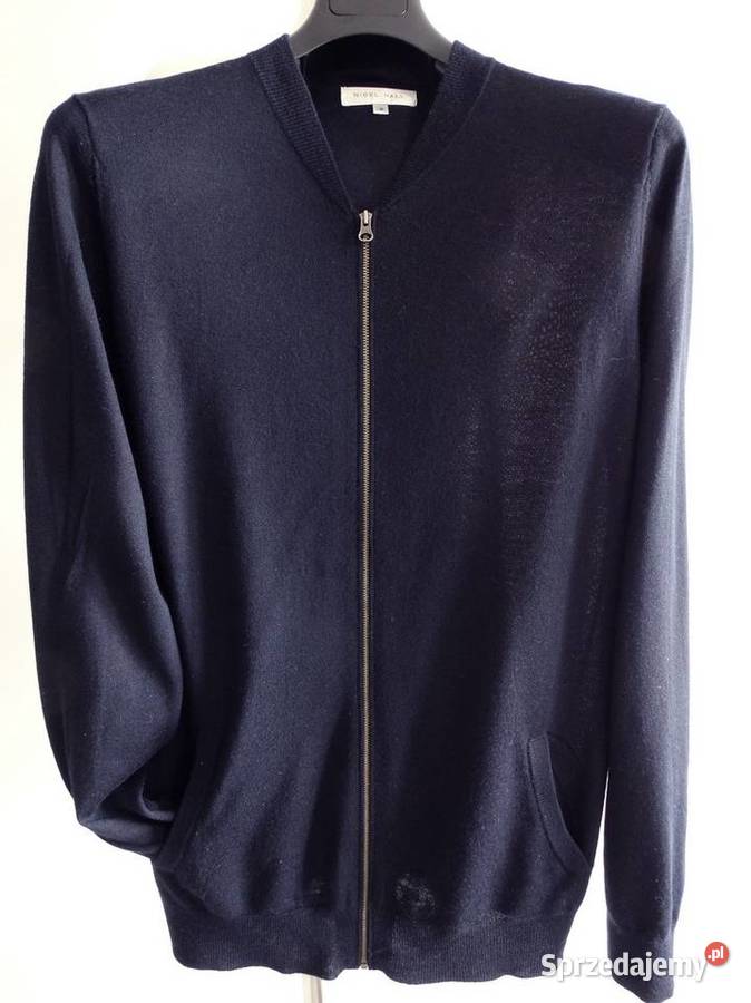 Sweter Męski Wełniany Granatowy Bomber Rozpinany Rozpinane