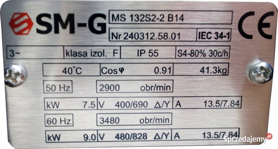 SILNIK ELEKTRYCZNY 75kW 400690V 2900 Obr 3FAZOWY Solec Kujawski
