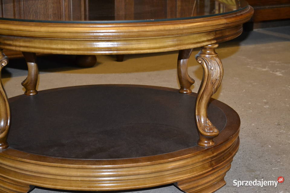 stolik okrągły orzech skóra Będzin