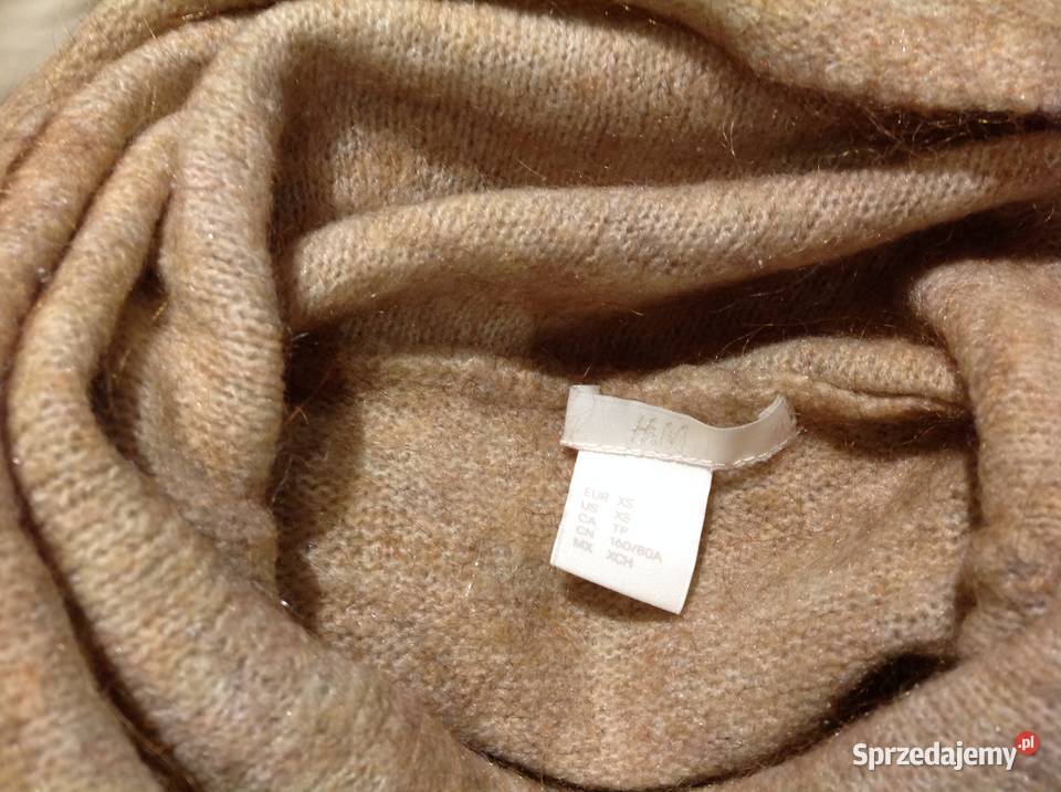 Luźny Sweter Golf Damski HM r 34 Moher Wełna Nowa Sól