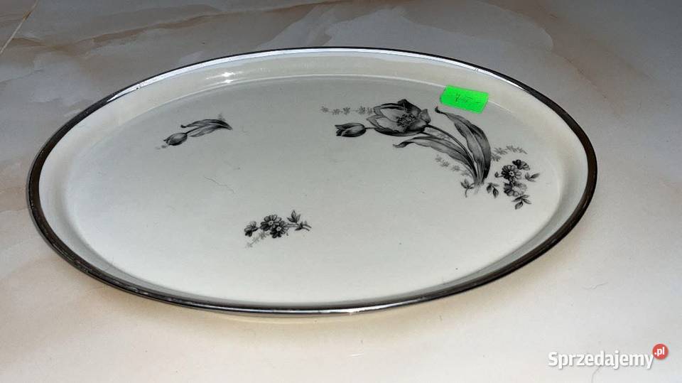 Patera z czarnymi tulipanami Półmisek Sygnatura Gdańsk