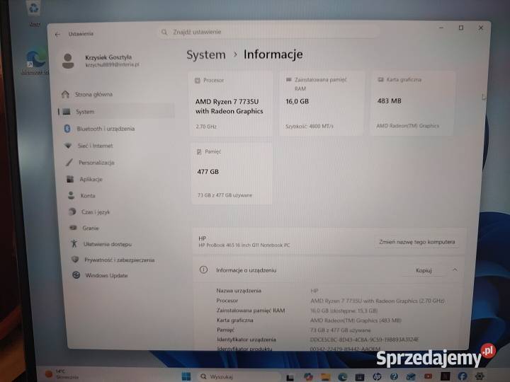 Laptop HP ProBook 450 G5 i5 8gen 8GB RAM 256GB HP/Compaq Brzozów
