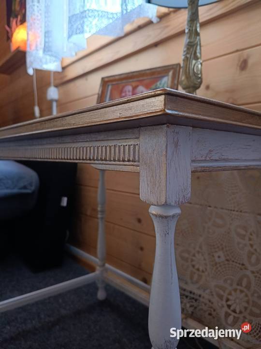 Drewniany stolik vintage retro Shabby chic złote 55cm