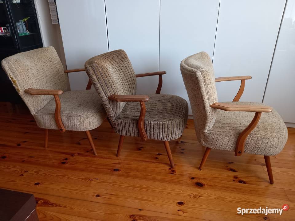 Stare fotele z podłokietnikami PRL vintage 76cm Rawicz