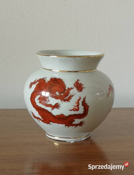 Wazonik porcelana Czerwony Smok vintage Toruń