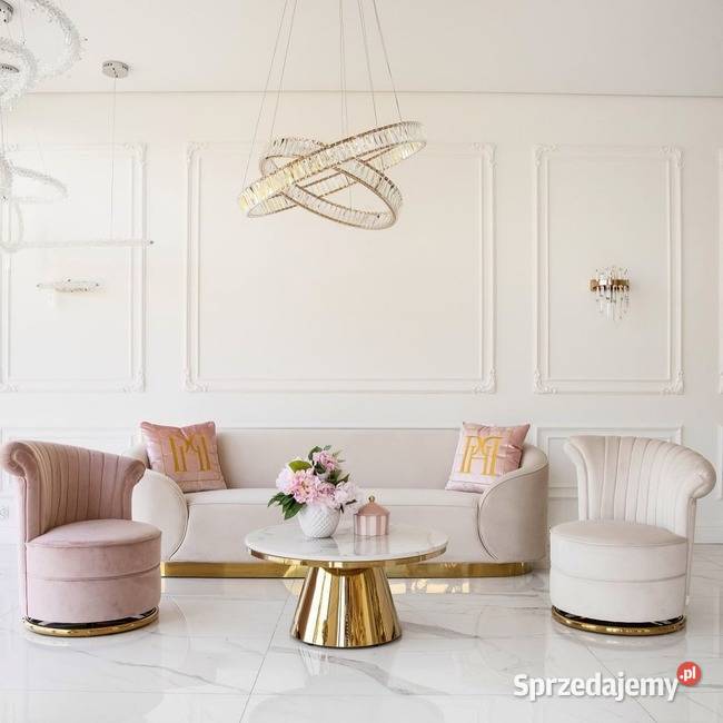 Ekskluzywna beżowa złota sofa glamour do salonu 74cm Sofy i kanapy Warszawa