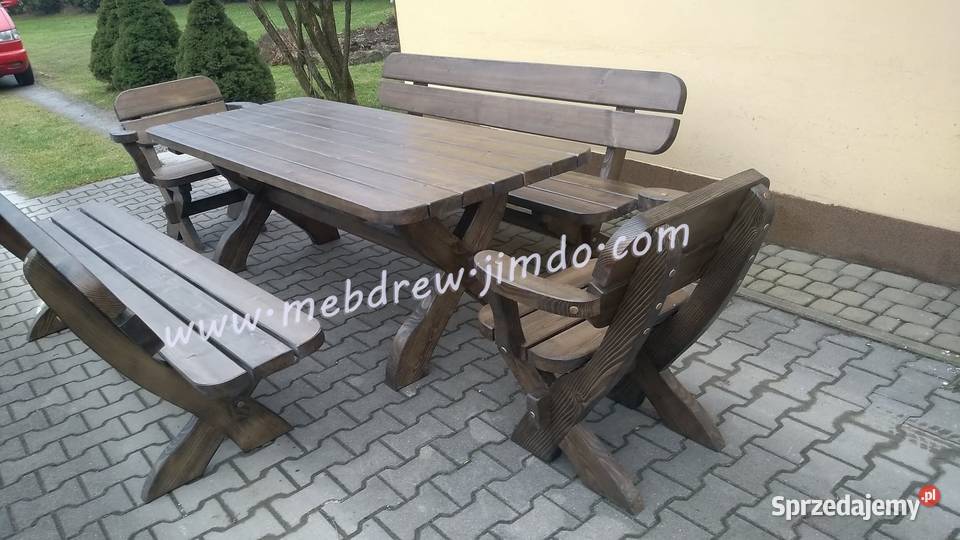 komplet meble ogrodowe drewniane stół Tokarnia