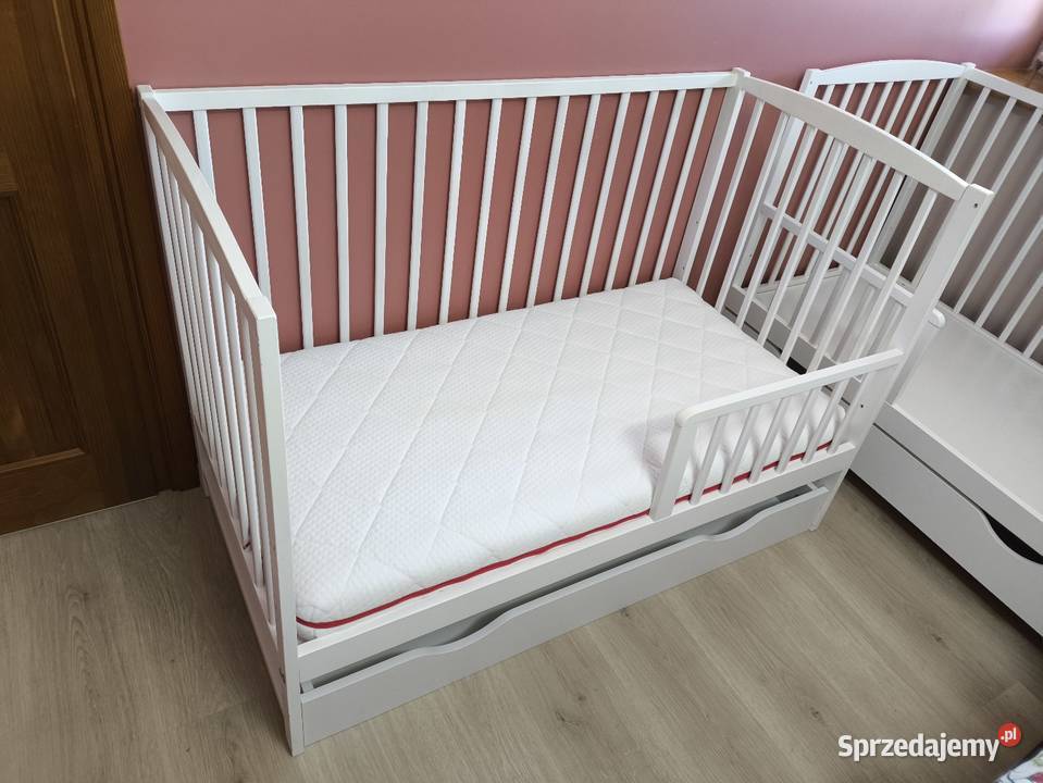 Łóżeczko z materacem sosnowe białe z szufladą podkarpackie Leżajsk