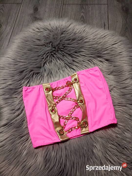 Top opaska na biust różowa złote łańcuszki dolnośląskie Kłodzko