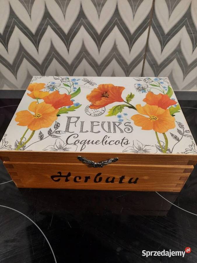 Herbaciarka z kwiatami decoupage pudełko na opolskie Kędzierzyn-Koźle sprzedam