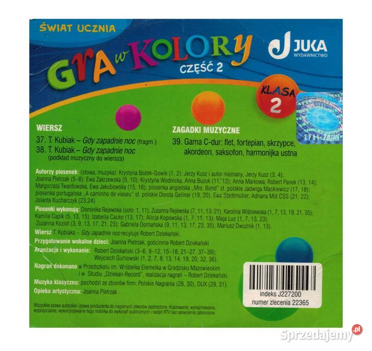 Gra w kolory 2 klasa 2 CD Piosenki Muzyka Juka podkarpackie Rzeszów