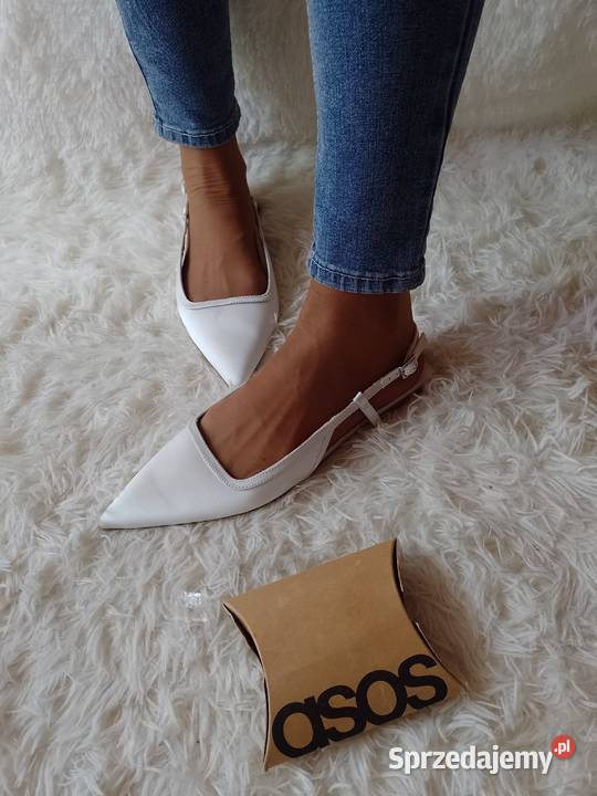 41 ASOS Design Białe Baleriny z odkrytą piętą z tkanina Kraków