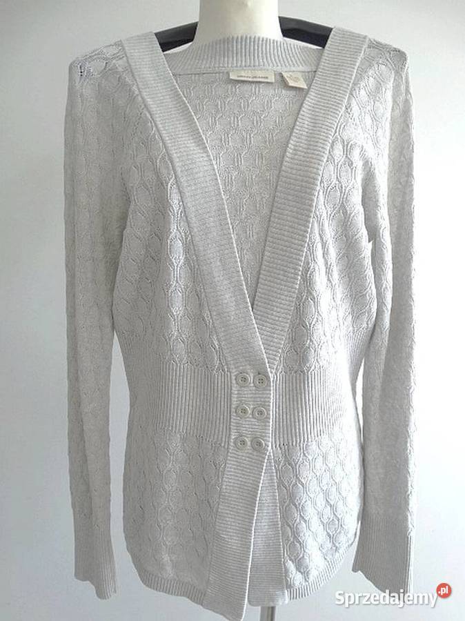 Sweter Kardigan Rozpinany Ażurowy Jasnoszary Łomża